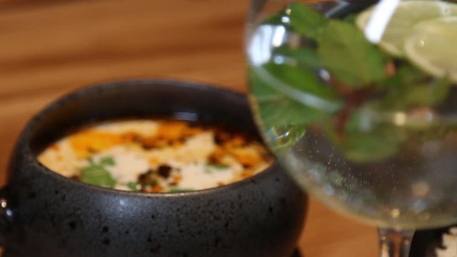 Soup Tom Yum Goong.Spicy prawn soup.