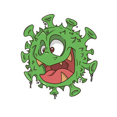 green cheerful coronavirus on a white background