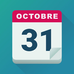 Calendrier 31 octobre, jour d'Halloween (flat design)