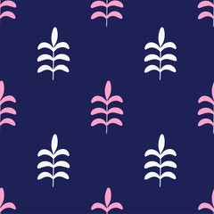 Obraz premium Pink and white branches with leaves seamless repeat pattern for wrapping paper,prints,fabrics,textile.