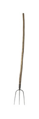 Three-pronged pitchfork, isolated on white background