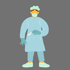 vector illustration with doctor surgeon  in cartoon style. medical worker