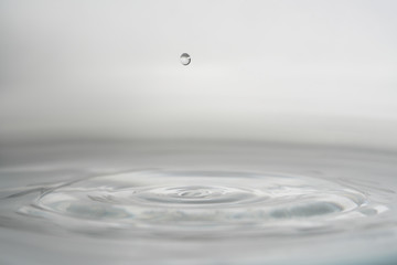Water splash from falling drop of water grey background