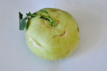 fresh cabbage of kohlrabi on the white isolated background