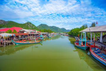 Fototapeta na wymiar A beautiful fishing village on the way to Phraya Nakhon Cave near Hua Hin 