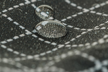 Water droplets on a black waterproof fabric