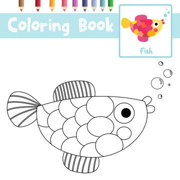 Coloring page Fish animal cartoon character vector illustration