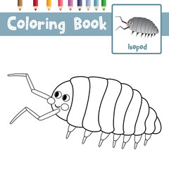 Coloring page Isopod animal cartoon character vector illustration