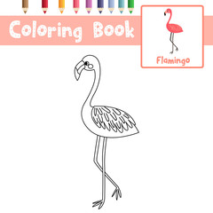 Coloring page Standing Flamingo animal cartoon character vector illustration