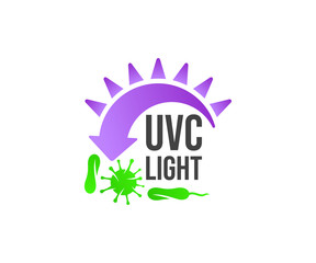 UVC light germicidal, sun, bacteria and virus, logo design. Healthcare, health, medicine and medical, vector design and illustration