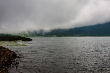 Low cloudiness over  Lake Batur (Danau Batur), Bali, Indonesia