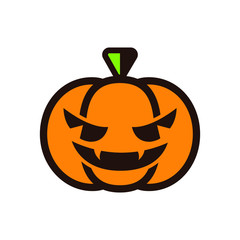 Scary spooky evil orange halloween pumpkin icon. Simple flat vector illustration