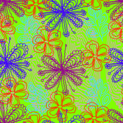 Vector illustration. Abstract multicolored bright seamless floral pattern. Design for wallpaper, covers, cards, prints.