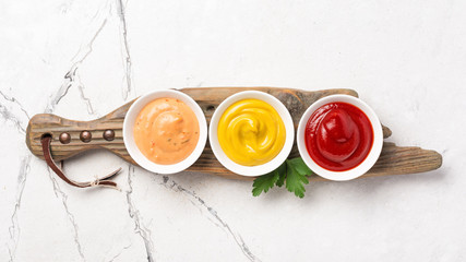 Bright set of different sauce for tasty and spicy food