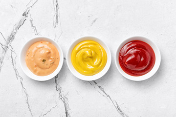 Bright set of different sauce for tasty and spicy food