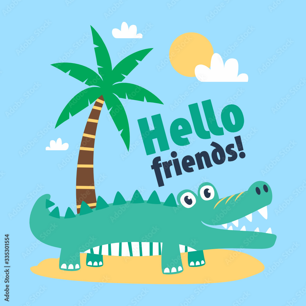 Wall mural Cute crocodile beach design vector illustration ready for print on t-shirt, apparel, poster and other uses.