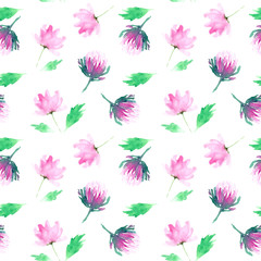 Watercolor beautiful tiny seamless pink peony and protea flower pattern. Endless print for textile, clothes, fashion, linens, dress, cover, wallpaper. Hand painted art in modern trendy style.