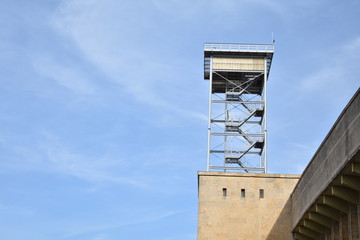 Watch tower at old abandoned Tempelhofer Feld in Tempelhof Berlin Germany