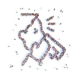 A group of people in the shape of a person infected with a virus. Stop coronavirus, stop virus Covid 2019.