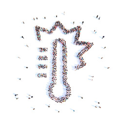 A group of people in the form of a thermometer, temperature. Stop coronavirus, stop Covid 2020.3D rendering.