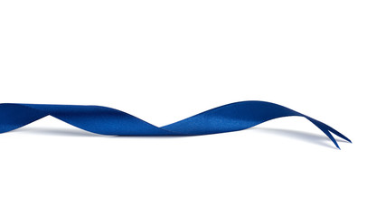 twisted dark blue silk ribbon isolated on white background, designer element for gift decor