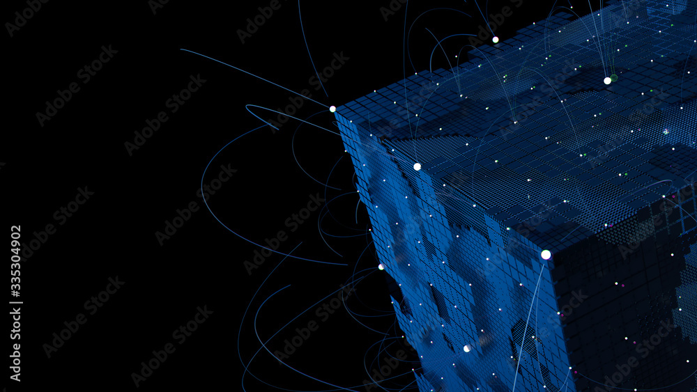 Poster 3d render of complex geometry. artificial intelligence concept. technology theme...