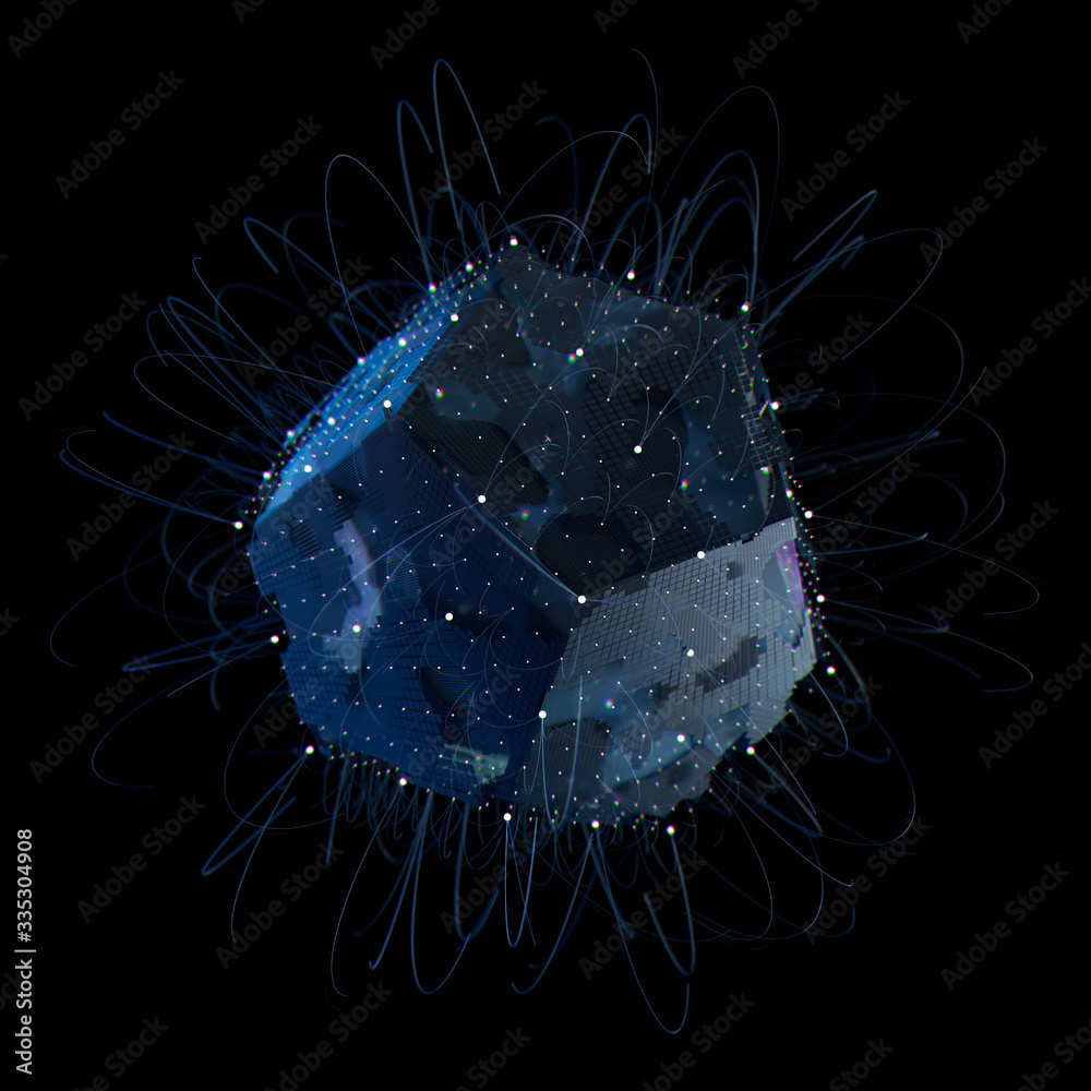 Poster 3d render of complex geometry. artificial intelligence concept. technology theme...