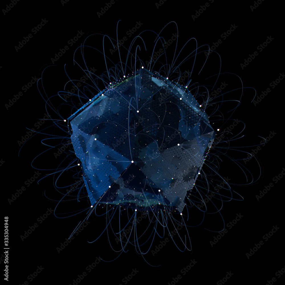 Poster 3d render of complex geometry. artificial intelligence concept. technology theme...