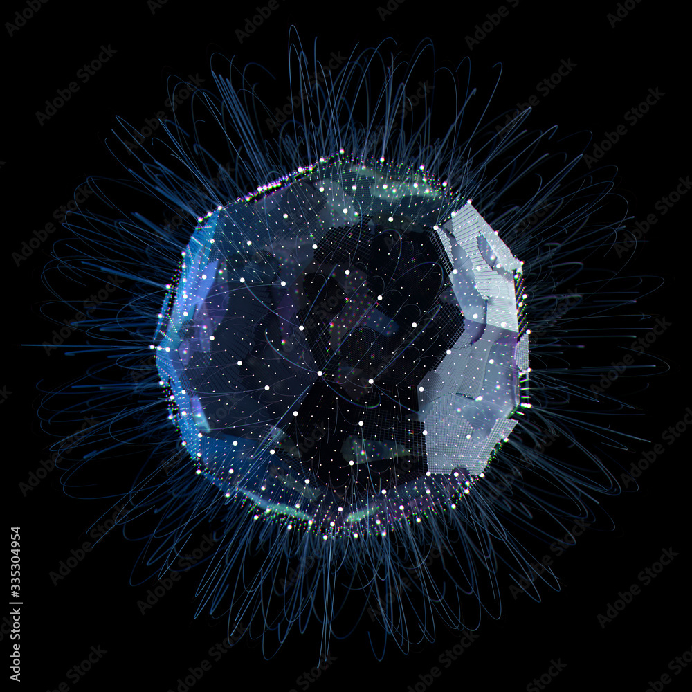 Poster 3d render of complex geometry. artificial intelligence concept. technology theme...