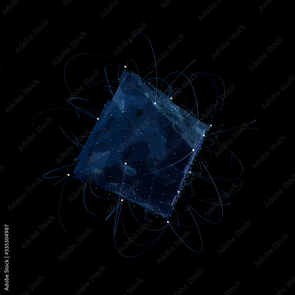 Poster 3d render of complex geometry. artificial intelligence concept. technology theme...