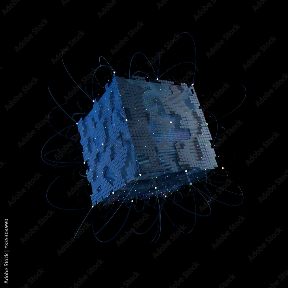 Poster 3d render of complex geometry. artificial intelligence concept. technology theme...