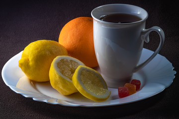 Tea and lemons on the table