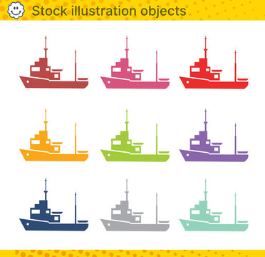 Yacht ship set color object pleasure vessel silhouette