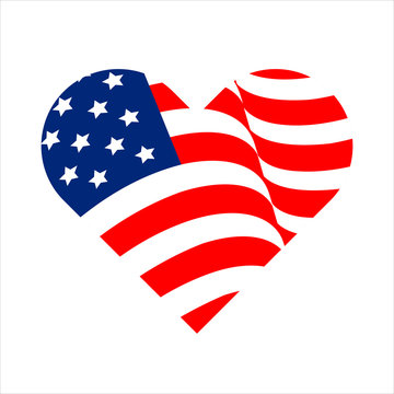 Heart Shape American Flag. Vector Illustration, Banner Icon. Decoration For The Us Independence Day. American Flag For The 4th Of July Celebration In The United States.