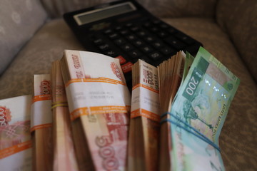 savings of Russian money at home under the pillow, Russian currency, savings for a big purchase