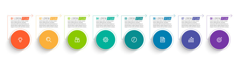 Minimal Business Infographics template. Timeline with 8 steps, options and marketing icons .Vector linear infographic with eight conected elements. Can be use for presentation.