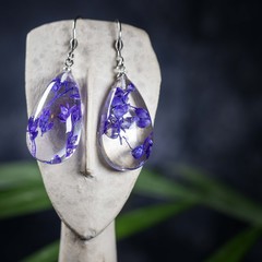 handmade earrings with real dry  flowers 