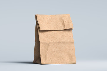 Blank Bag From Recyclable Craft Paper. Packaging Template. Mock up. Delivery. Copy space. Empty Space. 3d rendering