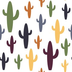 Cute cactus seamless print for textile, texture, wrapping or web design. Abstract cute multicolor cacti illustration for background graphic. Handdrawn style