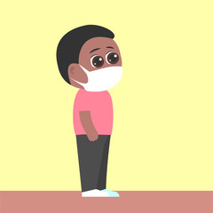 African American boy in a protective mask against infection. Coronavirus pandemic or other epidemics. Vector cartoon illustration.
