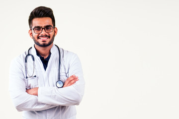 indian medical worker man in uniform isolate on white background studio