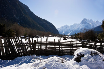 fence in the snow, Tibet China