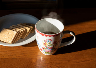 breakfast with coffee and biscuits at home