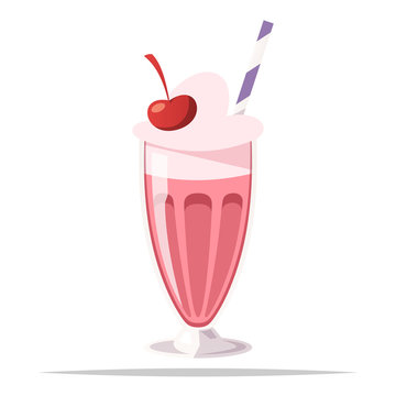 pink milkshake with cherry and straw clip art preview