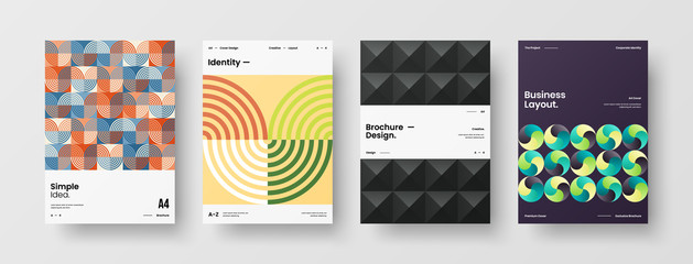 Company identity brochure template collection. Business presentation vector A4 vertical orientation front page mock up set. Corporate report cover abstract geometric illustration design layout bundle.