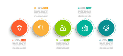 Minimal Business Infographics template. Timeline with 5 steps, options and marketing icons .Vector linear infographic with five conected elements. Can be use for presentation.