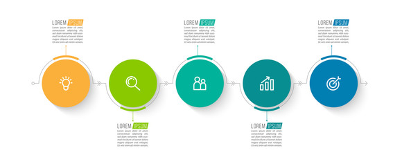Minimal Business Infographics template. Timeline with 5 steps, options and marketing icons .Vector linear infographic with five conected elements. Can be use for presentation.