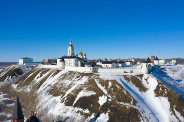 View of the fortress walls and Orthodox churches of the Tobolsk Kremlin