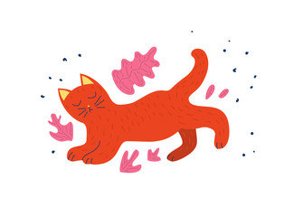 Cat vector illustration. Cartoon style. Bright unexpected colors. Flat design. Isolated on a white background