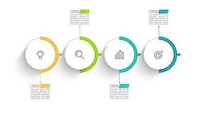 Minimal Business Infographics template. Timeline with 4 steps, options and marketing icons .Vector linear infographic with four conected elements. Can be use for presentation.